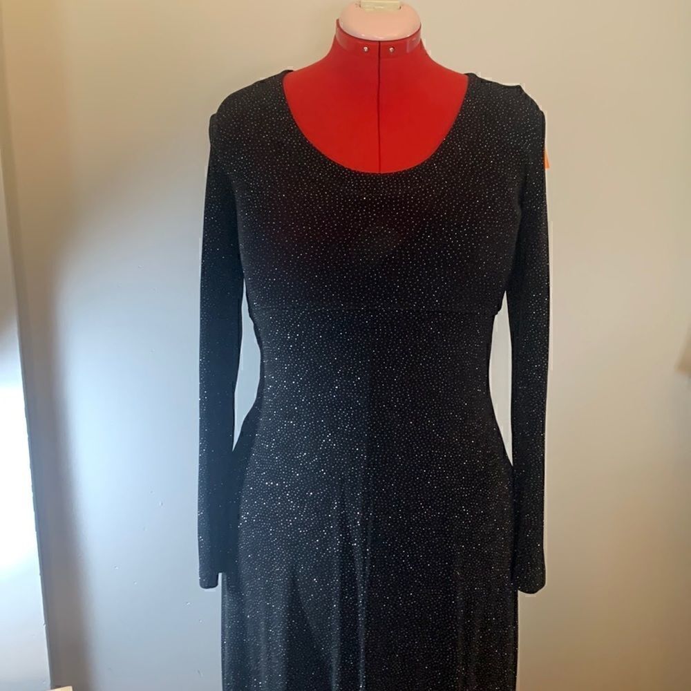 Rabbit Rabbit Designs Black Slinky Sparkly Maxi Dress Size 6 Prom Metallic